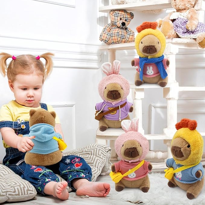Capybara Plush with 10 pcs Clothes & Accessories, Dress Up Capybara Stuffed Animal Plush Toys with Outfits, Including 10 Sets of Clothing and Accessories, Suitable for Boys and Girls as Birthday Gifts