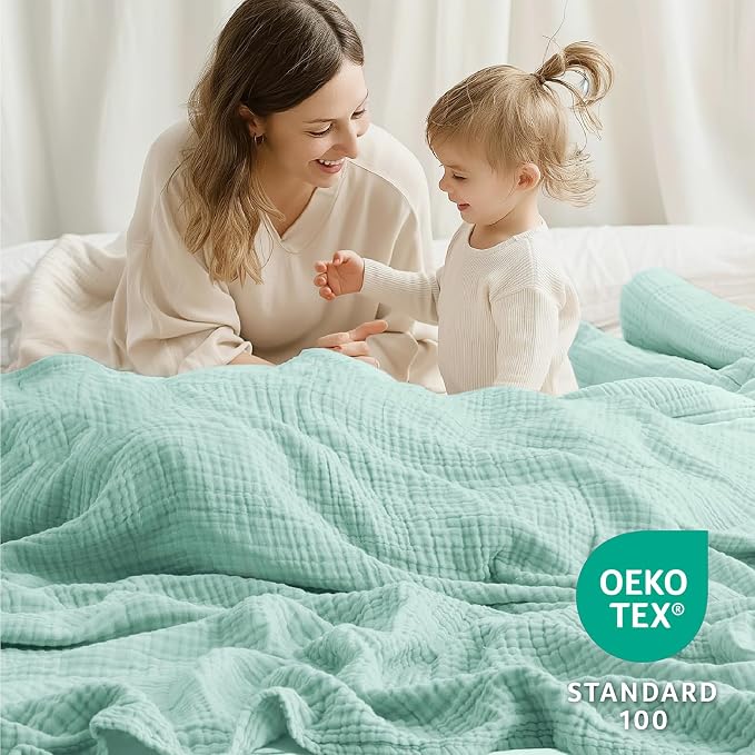 100% Cotton Muslin Blanket Twin 66" x 90", Breathable and Lightweight Cotton Twin Blankets for Couch, Soft Cooling Summer Gauze Blanket for Adults All Season, Mint
