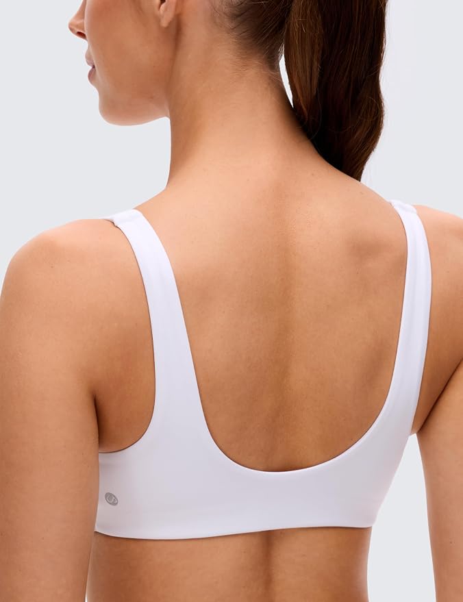 CRZ YOGA Butterluxe Front Twist Deep V Neck Sports Bras for Women - Wide Straps Padded U Back Yoga Crop Top