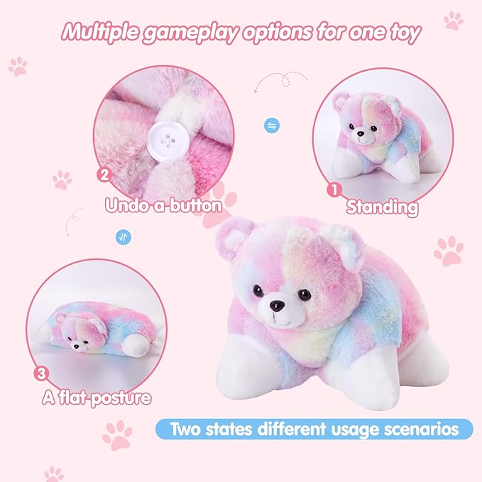 Glow Guards 15" Rainbow Teddy Bear Plush Pillow, Cute Stuffed Animal Soft Lovely Colorful Toy, Bedtime Sofa Decors, Christmas Birthday Children's Day Hoilday Gift for Toddler Kids