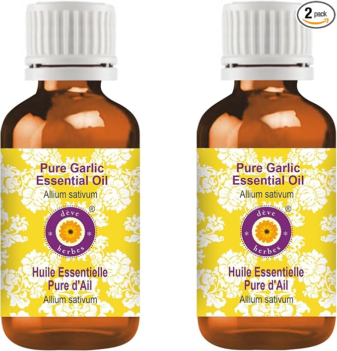 Deve Herbes Pure Garlic Essential Oil (Allium sativum) Steam Distilled (Pack of Two) 100ml X 2 (6.76 oz)