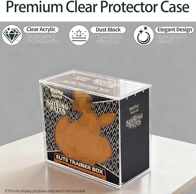 ETB Protector Case -Acrylic Elite Trainer Box Protector -Booster Box Acrylic Case -Compatible with Elite Trainer Boxes, Magnetic Closure Protective Display Case Easy Top Loading