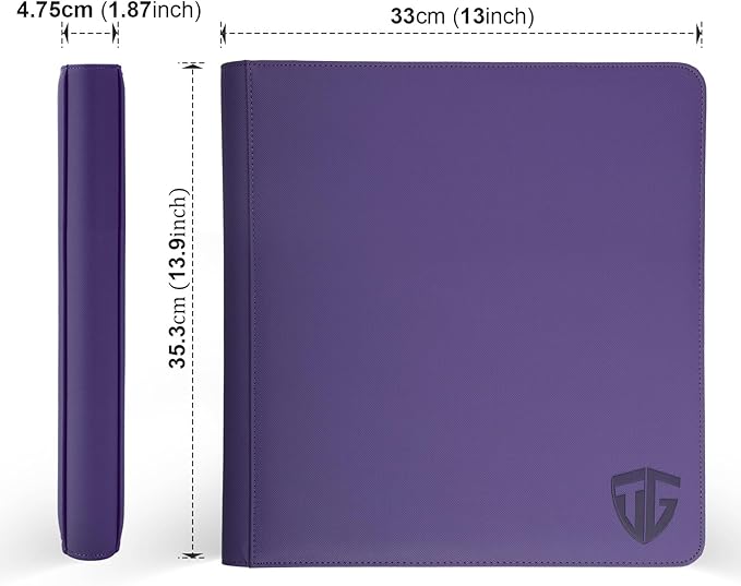 12 Pockets Trading Card Zipper Binder for 720 Cards| Secure Side Loading Pockets | Trading Card Album Folder | Compatible with YuGiOh, MTG,Sports Cards (Purple 12)