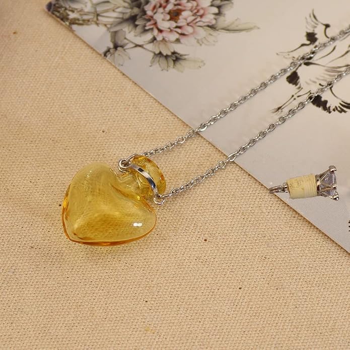 1PC 1PC Colorful Heart Vial Perfume Bottle Necklaces Stainless Steel Chain Make a Wish Aroma Essential Oil Diffuser Pendant necklace Women Jewelry