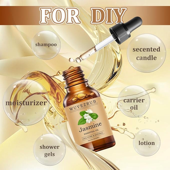 Jasmine Essential Oils 60ML, Pure Jasmine Essential Oil for Aromatherapy Diffuser - 2 Fl Oz