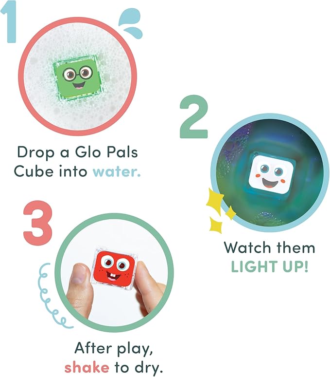 Glo Pals Water-Activated Light-Up Cubes Bundle for Sensory Play – 12 Pack (Holly Jolly)