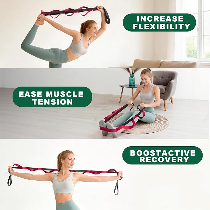 Acozycoo Stretching Strap with Loops,Non-Elastic Yoga Strap for Physical Therapy,Knee Replacement Recovery & Plantar Fasciitis,Leg Stretcher Band for Flexibility & Hamstring Rehab