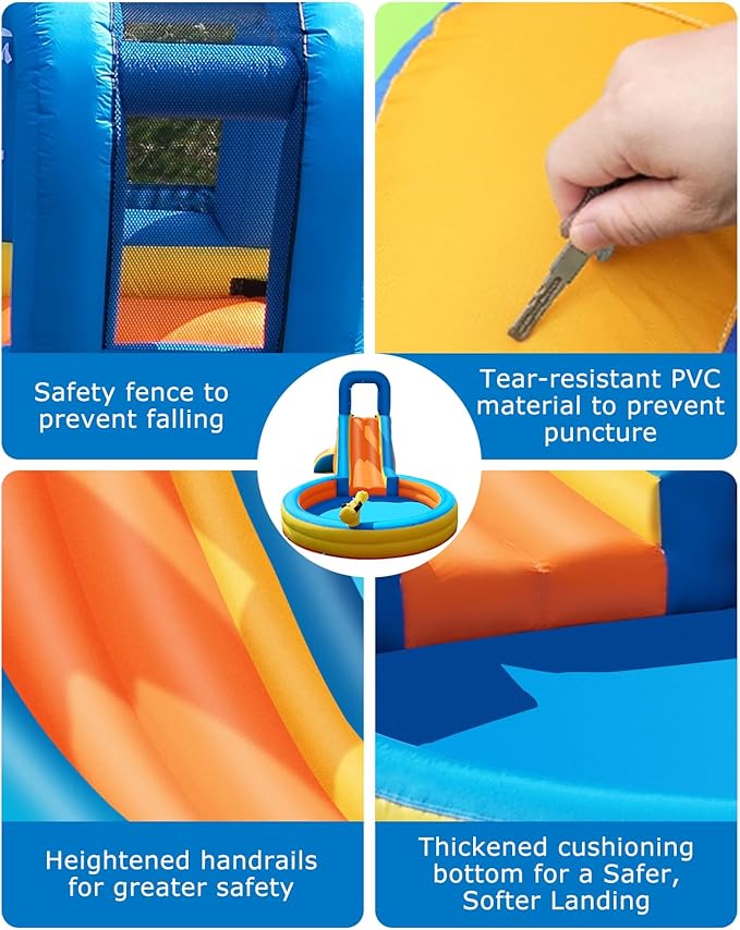 Inflatable Water Slide for Kids – 5-in-1 Blow Up Bounce House with Long Slide, Climbing Wall, Splash Pool, Water Cannon, Spray Water Spout – Backyard Toddler Water Park with 370W Blower & Storage Bag