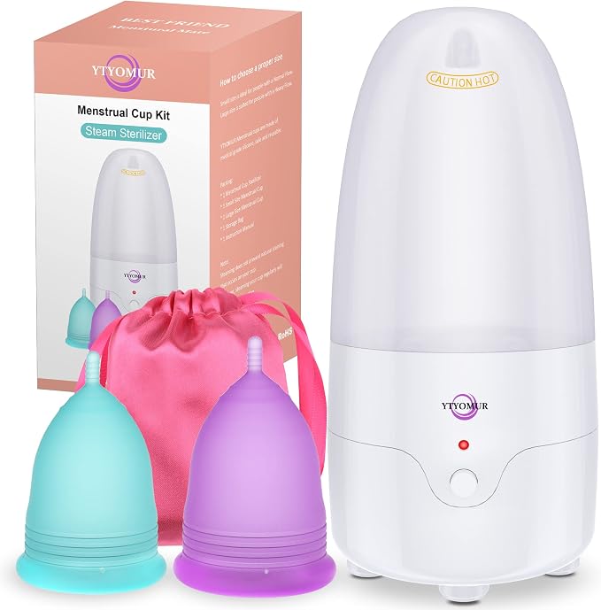 YTYOMUR Menstrual Cup Steamer Sterilizer with 2 Reusable Menstrual Cups, Upgraded Period Cups Cleaner Wash Kit