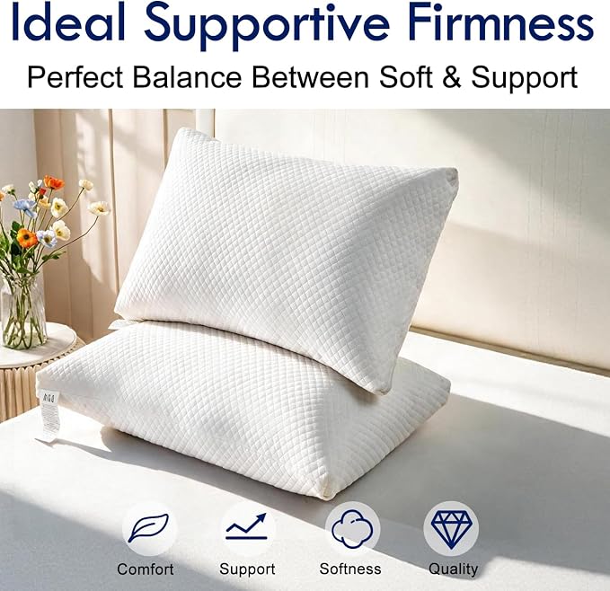HITO Hotel Pillows Bed Pillows Queen Size Set of 2-100% Virgin Material Down Alternative Pillow - Soft Support for Back, Stomach, Side Sleepers