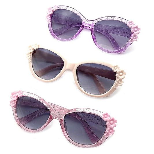 XINB LOOK Kids Sunglasses Girls, Cute Flower Frame Cartoon UV Glasses, Toddler Sunglasses Party Favor for Ages 3-10 (3, Cream-coloured/Transparent pink/Purple)