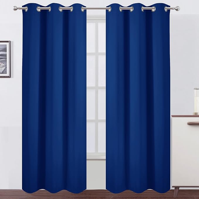 LEMOMO Blackout Curtains 38 x 84 inch/Royal Blue Curtains Set of 2 Panels/Thermal Insulated Room Darkening Bedroom Curtains