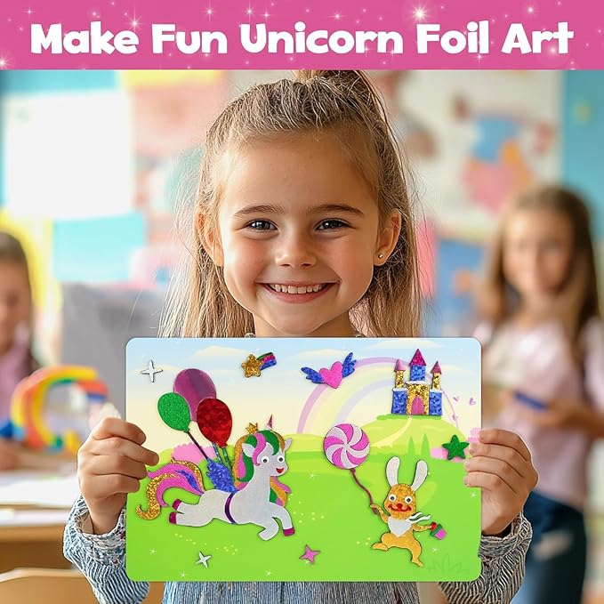 ZMLM Foil Art Kit for Kids - Arts Crafts Fun Mess Free Activity, Gifts for Ages 4 5 6 7 8 9 Girls Boys, Crafts for Kids Creative Birthday Easter Basket Stuffers Gifts Toys (Unicorn)