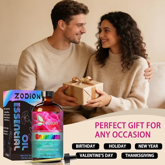 Geranium Essential Oil - Geranium Oil for Diffuser, 4 Fl Oz(120ml) | Candle Making, Soap Making, aroma, Strong Scent, Pure, Natural, Home Fragrance, Massage