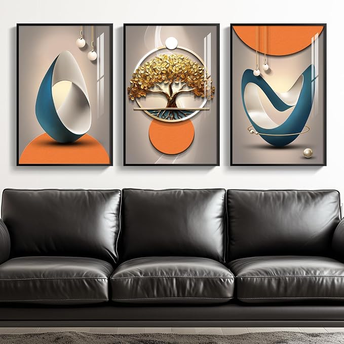 Framed Modern Large Wall Art, Bright Style Paintings Artwork for Walls, Set of 3 Piece Contemporary Luxury Wall Art Prints, Big Pictures for Living Room Bedroom Office Wall Decor 16x24 Inch