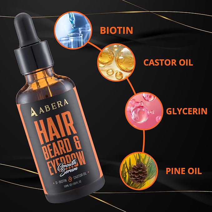 Abera Hair Growth Serum for Hair Loss, Natural Hair Regrowth Treatment for Hair & Beard with Biotin & Castor Oil | Extra Strength & Bigger Size 1.69 fl oz (1 Serum + Gift)
