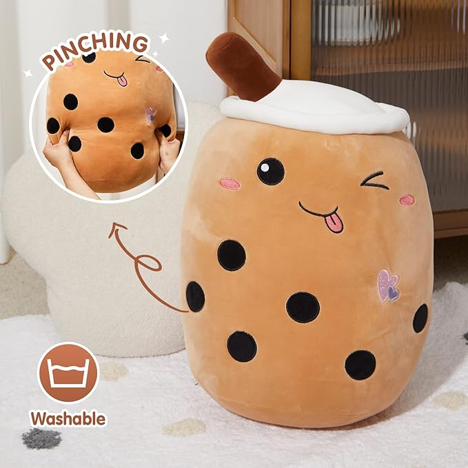 Athoinsu Cute Boba Milk Tea Plush Pillow 20'' Giant Chocolate Kawaii Stuffed Bubble Animal Toy Birthday Christmas Holiday Valentines Gifts for Kids, Girls, Boys