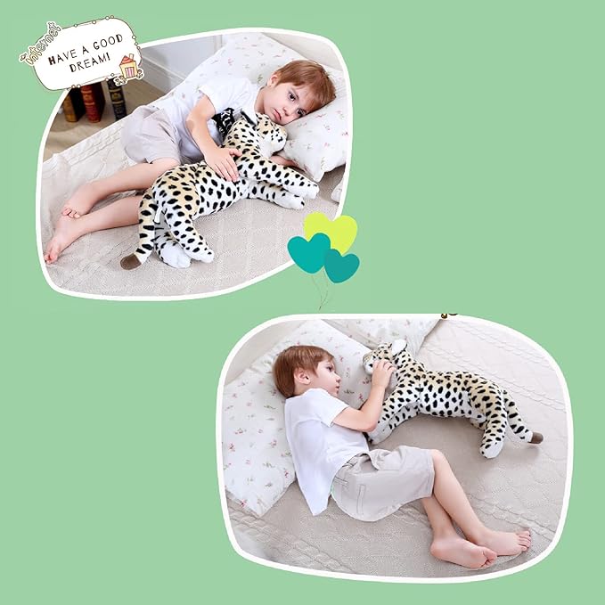 Cheetah Stuffed Animal, 23.6" Large Leopard Stuffed Animal Cheetah Stuffy Big Leopard Plush Toys Cute Realistic Stuffed Animals Jaguar Plush Birthday for Girls Boys