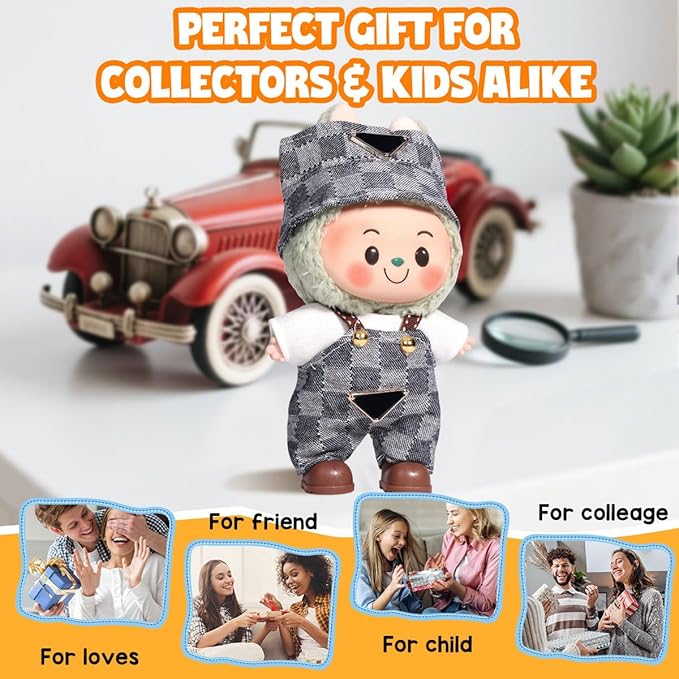 AICase for 17cm Doll Clothes/Outfit,Clothes Set for 17cm Doll,3 Piece Set Hat Clothing,Boys and Girls Stylish Adorable Dolls Clothes Accessories_Grey