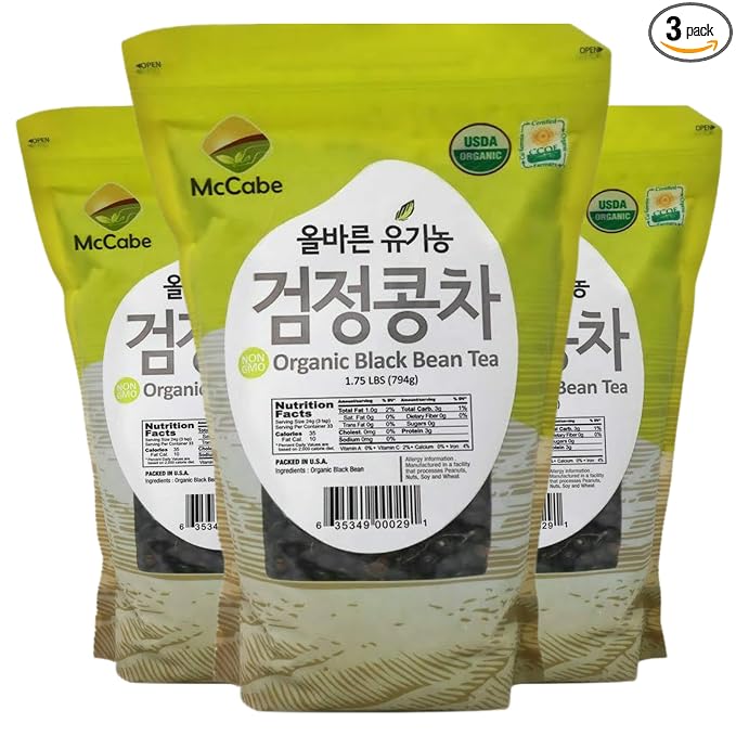 McCabe Organic Black Bean Tea - Roasted Black Beans Tea | USDA and CCOF Certified | Roasted and Packed in USA | 1.75 lbs (28 Oz) Pack of 3