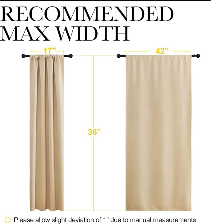 NICETOWN Blackout Room Darkening Curtains - Home Decoration Light & Noise Reducing Thermal Insulated Window Draperies with Rod Pocket Top (Biscotti Beige, Set of 2, 42 inches Wide x 36 inches Long)