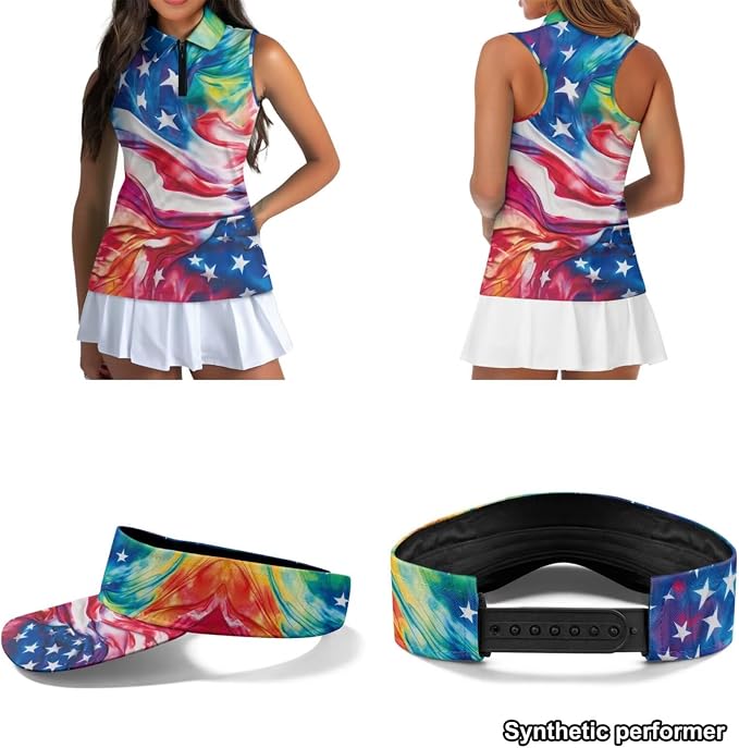 POLERO Golf Tank Top Women Golf Shirts and Visor Hat Collared Racerback Tennis Shirt Set Quarter Zip