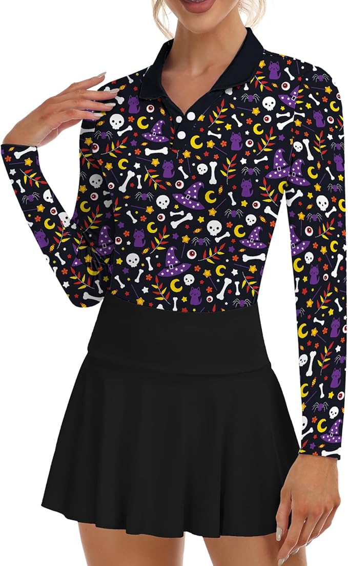 Soneven Womens Golf Shirts Moisture Wicking V Neck Long Sleeve Polo Shirts Collared Tops