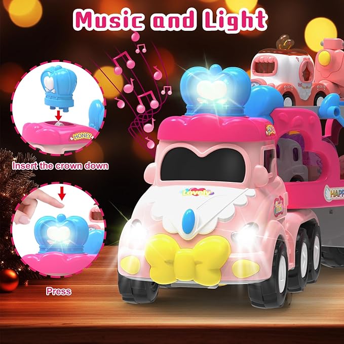 Toys for 2 Year Old Girl,Transport Carrier Truck Princess Car Toys for Toddlers 1-3,1 2 3 4 5 6 7 Year Old Girl Gifts,Birthday Gift for Kids
