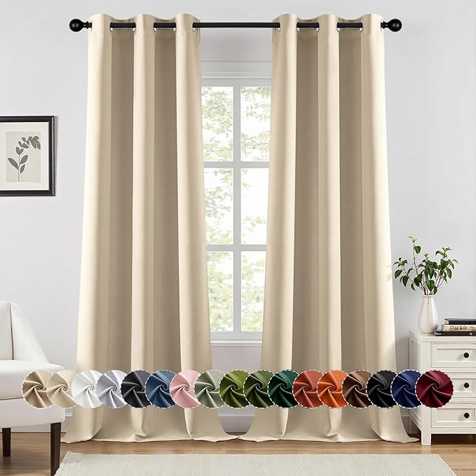 MIULEE Blackout Curtains for Bedroom 2 Panels 40 x 90 Inch Long Cream Beige | Thermal Insulated, Living Room Darkening Grommet Drapes, Noise Reducing, Light Blocking Window Treatments