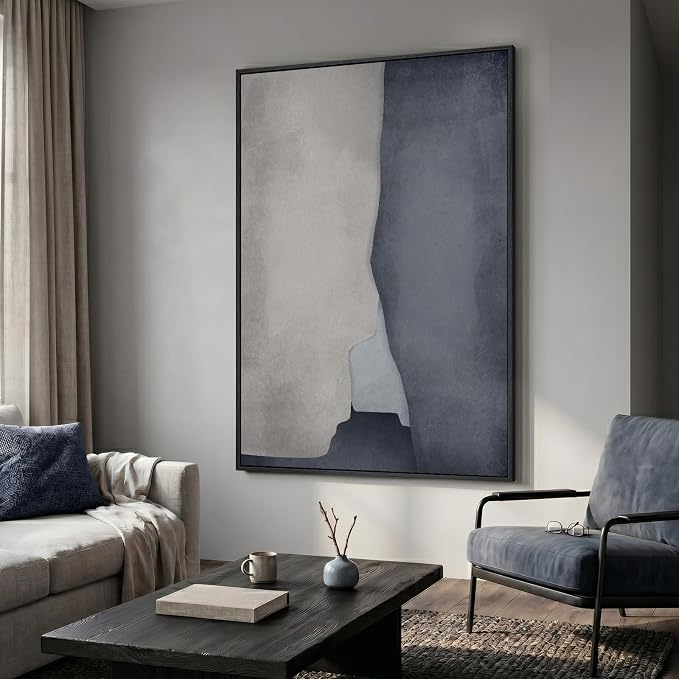 Extra Large Framed Neutral Abstract Wall Art for Living Room, 40x60 In Oversized Modern Gray and Beige Canvas Prints Paintings, Big Vertical Minimalist Pictures for Hallway Dining Bedroom Wall Decor