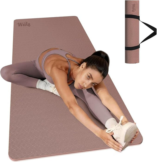 WEILA Extra Thick 10mm Yoga Mat - Non-Slip TPE Fitness Mat for Yoga, Pilates & Workout, 76"x28" Large Dual-Color with Carry Strap for Travel, Gym, Home