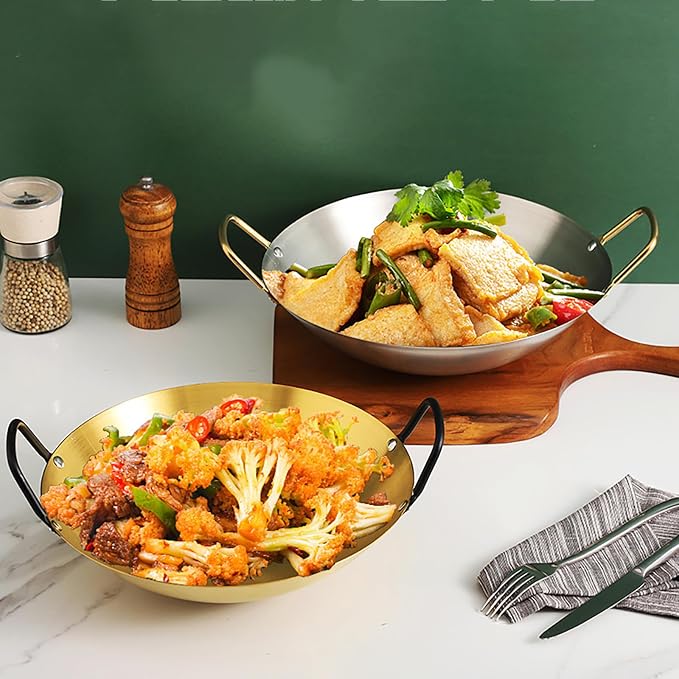 Korean Ramen Noodle Pot with Handles, Golden Pot Frying Pan Ramyun Pot Ramen Noodles Pan Soup Pan Seafood Making Seafood Pot Cooking Utensil Stainless Pot Golden Ramen Pot,Gold,9.4in