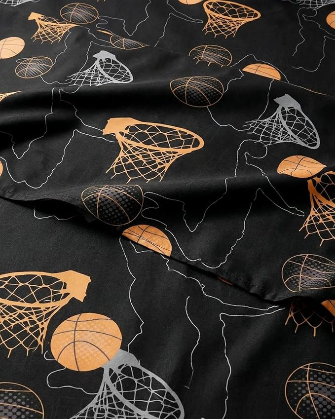 CGK Unlimited Kids Halloween Hoops Queen 4 Piece Sheet Set - Boys, Girls, Teens, Toddler - Easy Fit Deep Pockets - Soft, Cooling & Breathable Sheets - Cozy, Fade and Wrinkle Free - Machine Washable