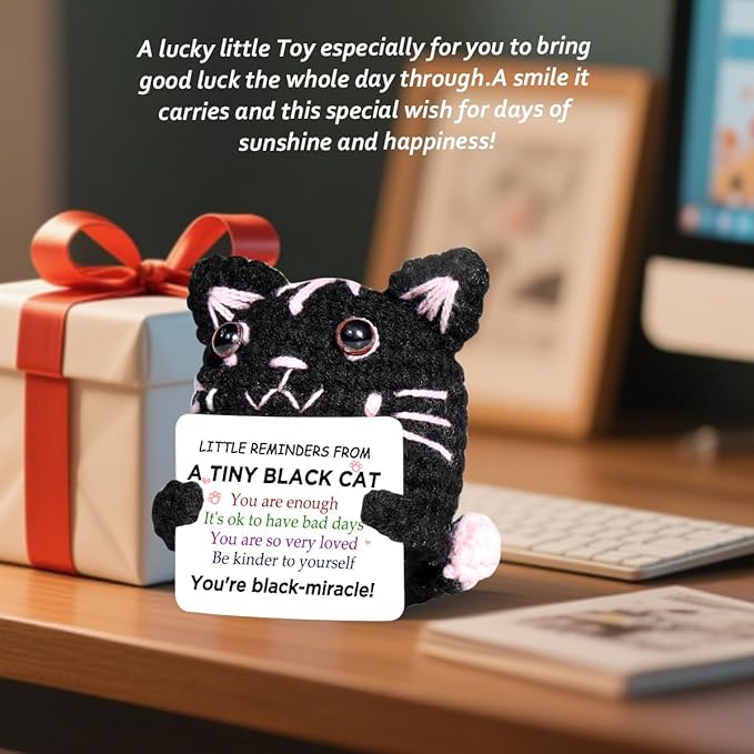 AICase Positive Black Cat Crochet Animals Emotional Support Nuggets Inspirational Knitted Unique Small Fanny Decorations Present Birthday Gifts for Women Men Her Him Sister Mom Dad Girls Boys Fans