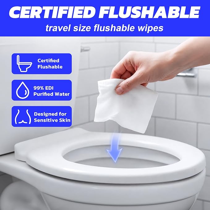 Deeyeo On-the-Go Flushable Butt Wipes, 56 Count (8 Packs of 7) | 99% EDI Purified Water Wipes for Sensitive Skin, Septic and Sewer Safe,Travel Essentials for Adults & Kids