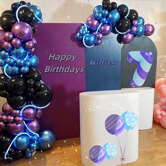 Black Purple Blue Balloon, 60 PCS Outer Space Balloons, 12Inch Metallic Navy Blue Purple Black Balloon Pearl Purple Blue Confetti Latex Balloons for Kids Boys Astronaut Space Birthday Party Decoration