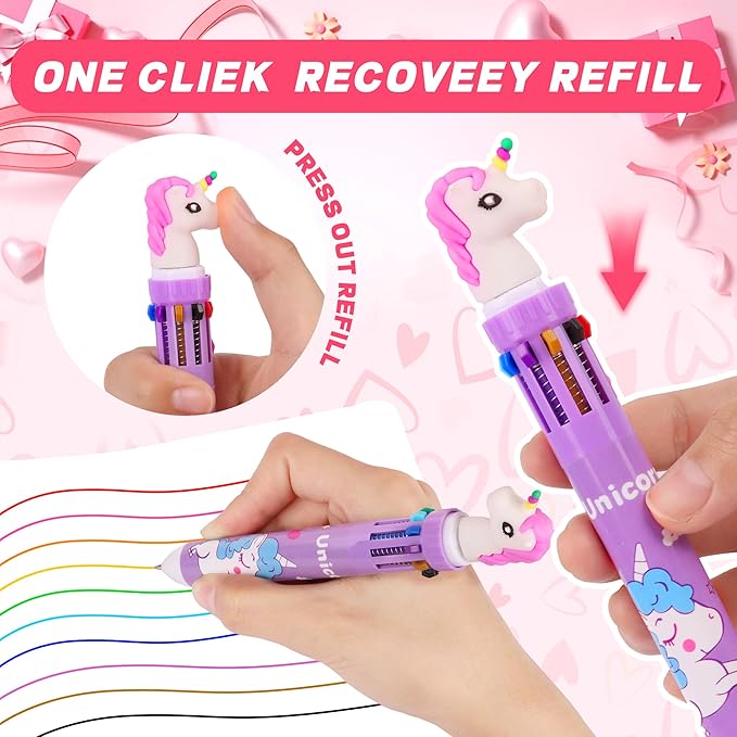 24 Pack Valentines Day Gifts for Kids Classroom 10-in-1 Multicolor Ballpoint Pens with Valentines Cards for Kids School, Valentines for Kids Classroom Class Exchange Gifts Party Favors for Boys Girls
