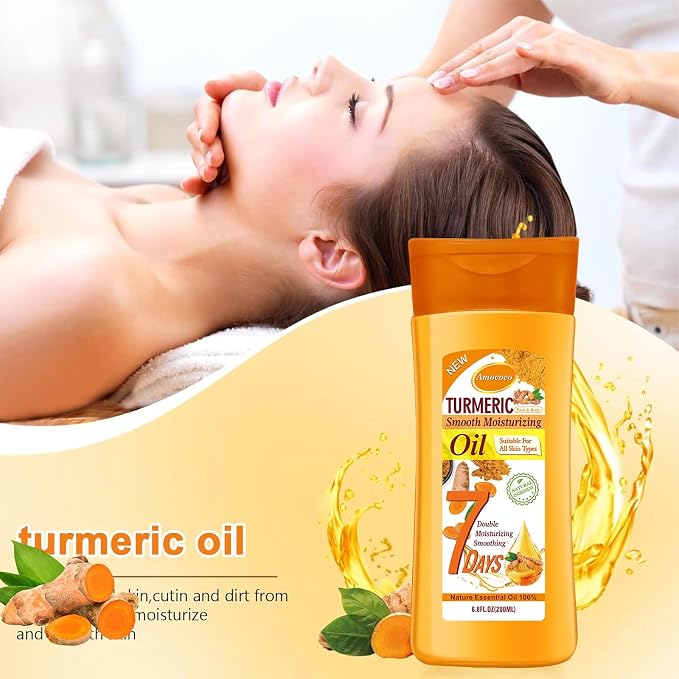 2 Packs Turmeric Oil, Natural Moisturizing Nourishing for Face and Body, Vitamin E Body Oil, Anti-aging, Wrinkle Skincare Essential oil for All Skin Types, 6.8 fl oz*2