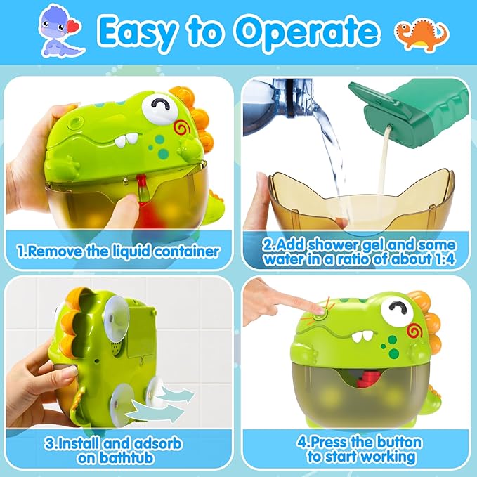 Toddler Bubble Bath Toys, Light Up Bath Bubble Machine Toy for Kids Age 3-5 Baby Bathtub Toy Slide Dinosaur Bubbles Maker with Music Floating Animal Water Toys Boy Girl