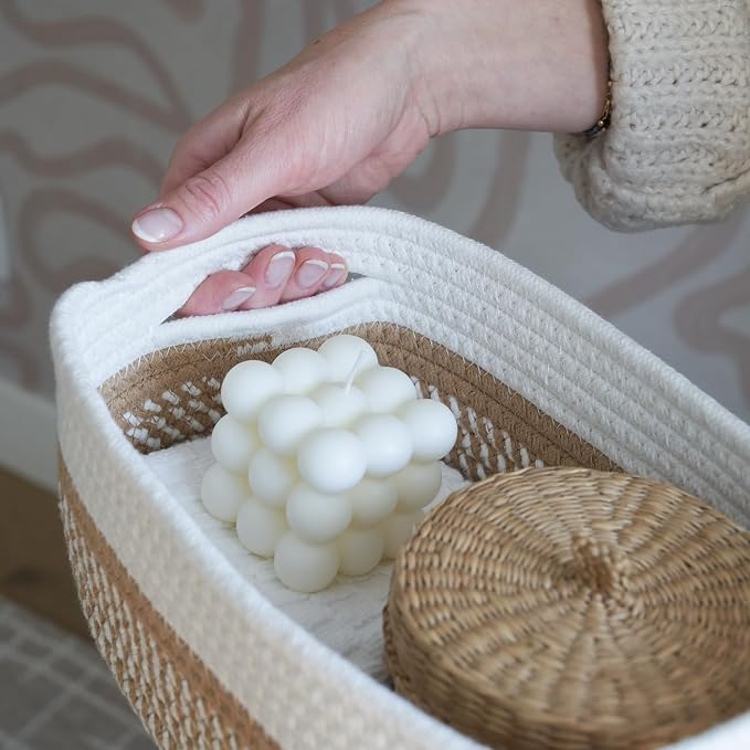 Beautiful Storage Basket Set of 3 - Sturdy Rope Baskets for Shelves | Perfect for Organizing Your Home - Quality Storage Bins Easily Fit with Any Nursery or Bedroom Decor