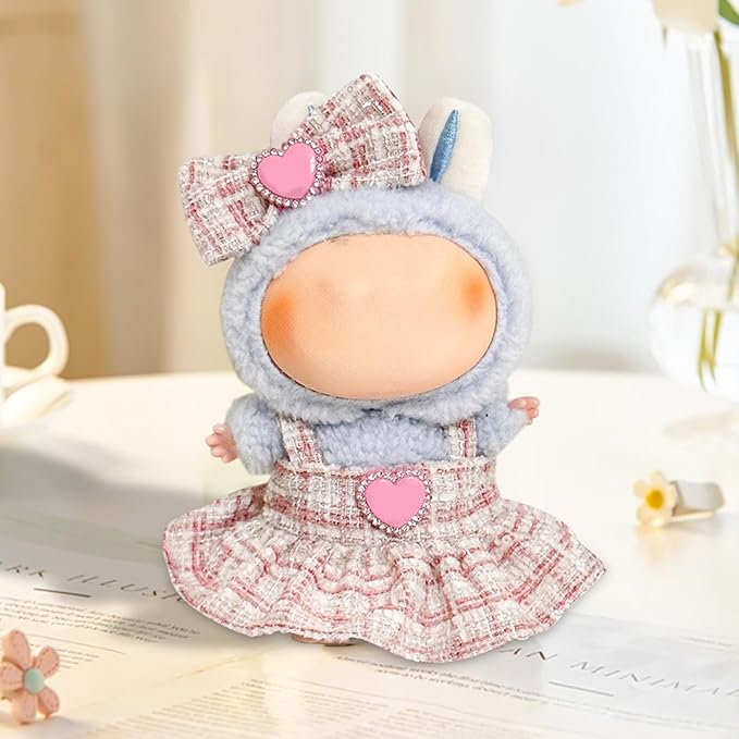 2 Sets Cute Doll Clothes for labubu，17cm Dolls Outfit Accessories,for la-bubu Dolls/for la-bubu Clothes,Pink Dress+Black Set It's a Gift for labubu Enthusiasts and Collectors (No Doll)