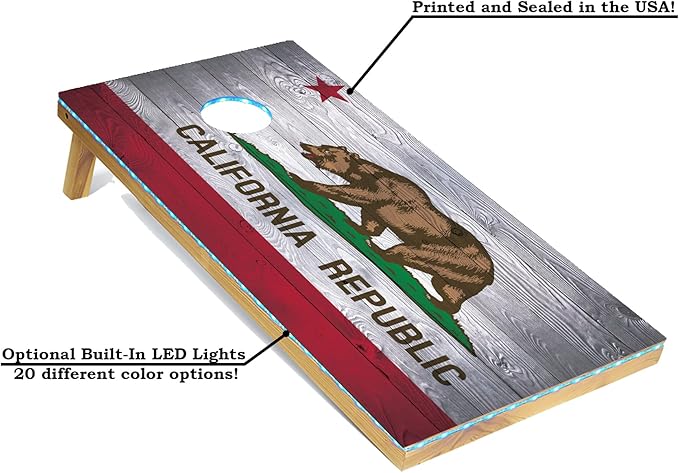 Tailgating Pros 4x2 Regulation Cornhole Boards Flag Set- Includes 8 Bean Bags, Carrying Cases, and Score Keeper - Optional LED Lights