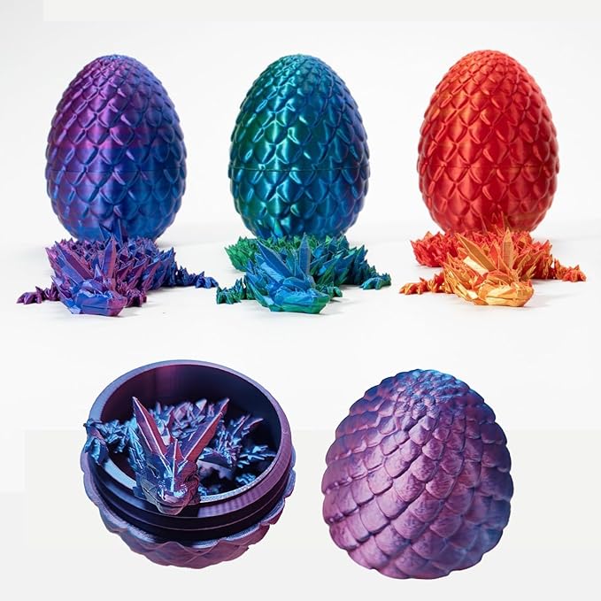 3D Printed Dragon Easter Egg - Perfect Basket Essentials Stuffers, Prefilled Easter Egg Filled with Toy, Articulated Crystal Dragon Fidget Toy