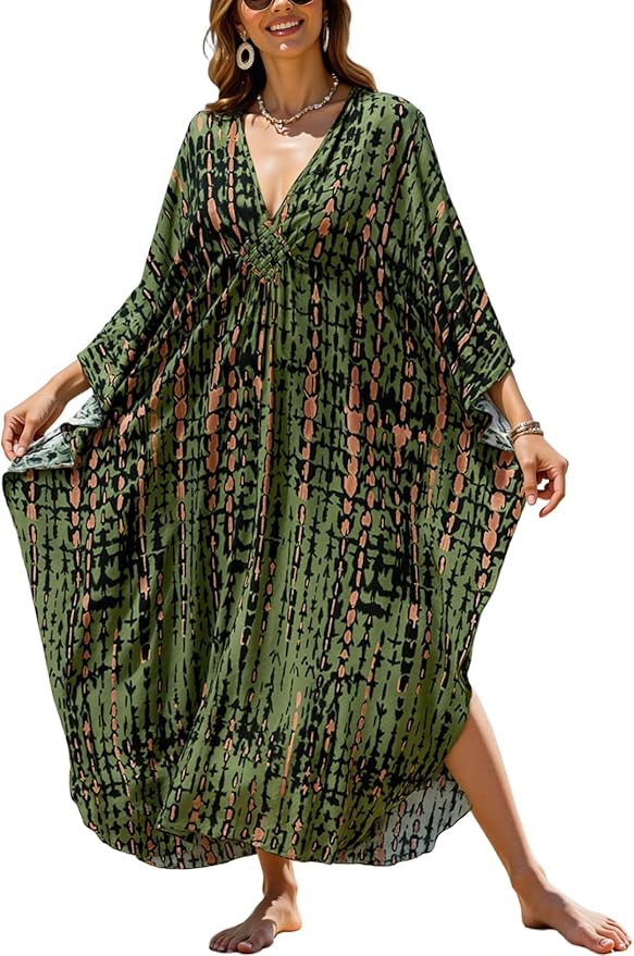 Mumu Dresses for Women Plus Size, Bohemian Kaftan Beach Cover Up Long Maxi Nightgown Soft Loungewear
