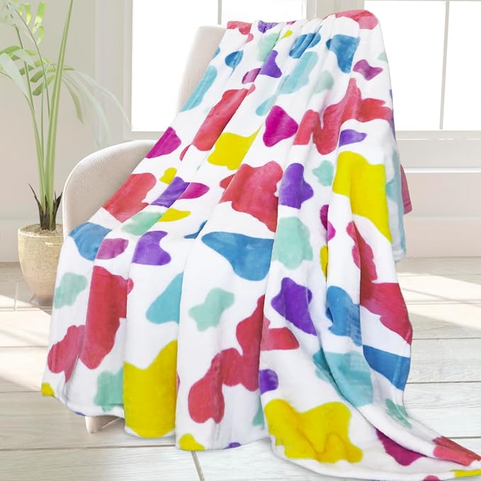 HSEEC Multicolor Cozy Throw Blanket 50x60 Inch - Ultra Soft Flannel Couch Blanket for Adults Kids, Lightweight Warm Fleece Throws for Bed Sofa Travel