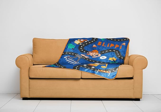 Jay Franco Kids Plush Throw Blanket – Soft & Cozy Fleece Throw for Bedroom & Couch Décor, Official Licensed Product, Blue - Blippi, 40x50 - Travel Blanket