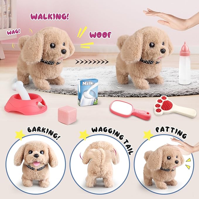 Dog Toys for Kids Girls with Puppy Stroller,Realistic Robot Interactive Stuffed Dog and 16 Pcs Toy Dog Accessories,Puppy Pet Care Pretend Play Set for 3 4 5 6 7 Year Old Toddler Girls Birthday Gifts