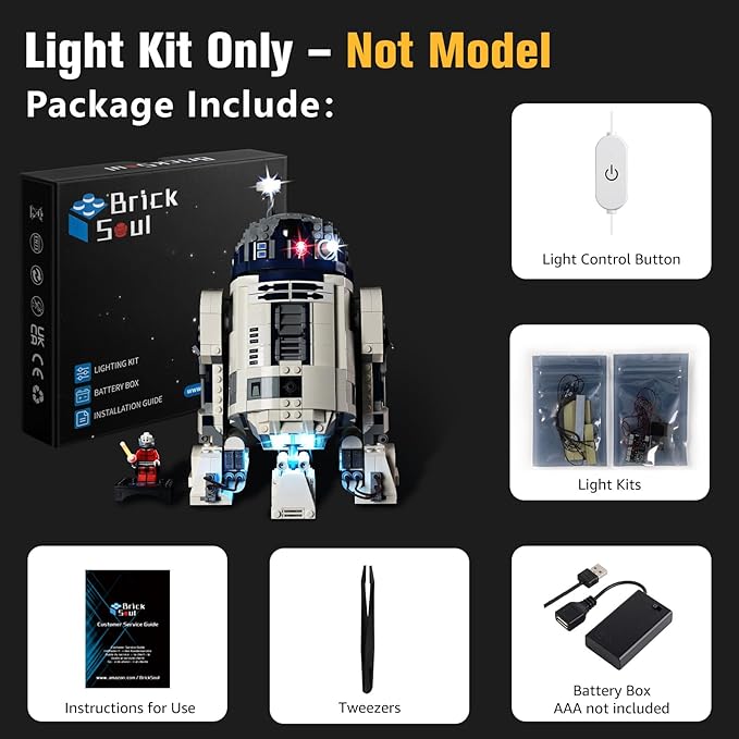BrickSoul Upgrade Light Kit for Lego Lego R2-D2 75379 Building Set | with ON/Off & Dimmer Switch & Hidden Cable Tech | Easy Install Lighting Set (75379 Set NOT Included)