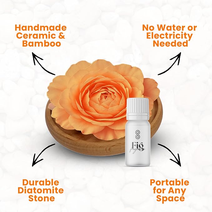 Aroma Diffuser Diatomite Tree Peony Flower Oil Diffuser with Aromatherapy Fragrant Oil Diffusers for Home, Room Decor Fig Fragrance 10 ML (Diatomite Tree (Orange))