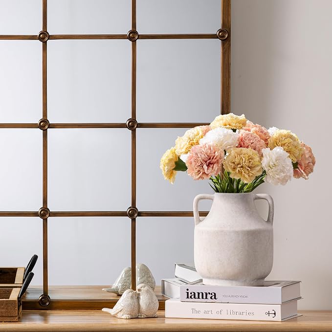 Mitt&Ditt Ceramic Flower Vase with Handles, 8 inch Tall Off-White Vase, Decorative Terracotta Vases, Farmhouse Rustic Pottery Vases for Home Decor, Living Room, Table